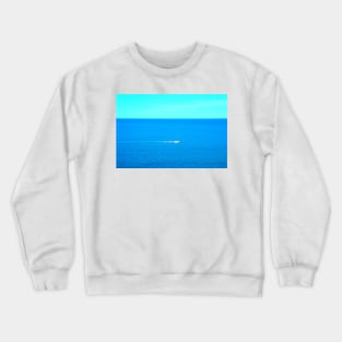 Scene from Numana Alta with the Adriatic Sea, waves, a mini-yacht and its white trail Crewneck Sweatshirt